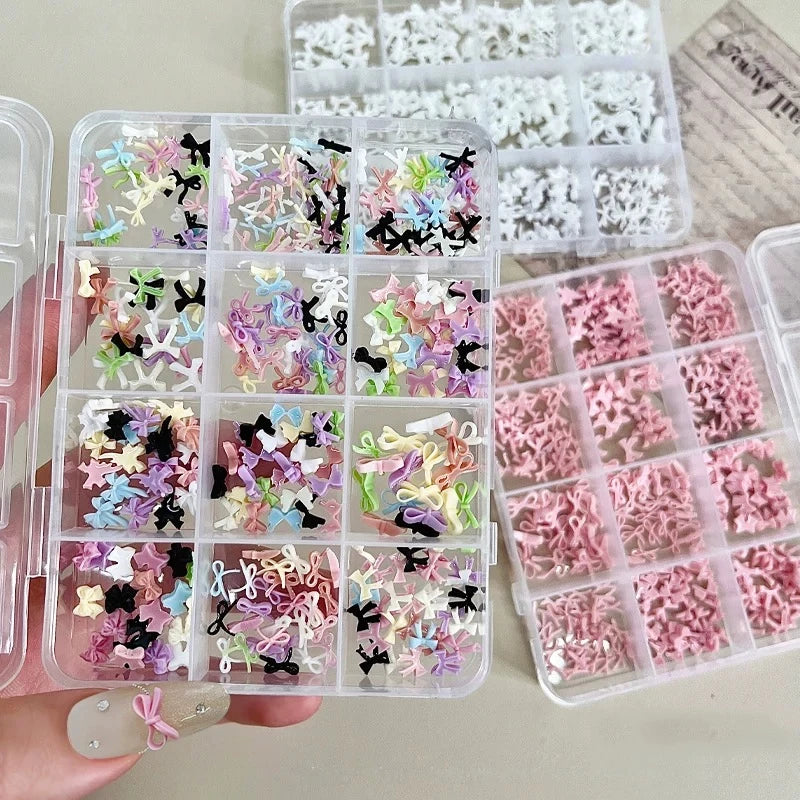 12-compartment Mini Bow Nail Art Tools Accessories Mixed Sizes Black Qme