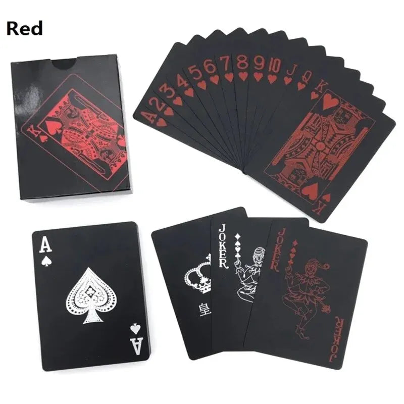 High Quality 1 Set Black Foil Plated Poker Cards Waterproof Playing Card Limited Edition Collection Magic Poker Creative Gift Qme red