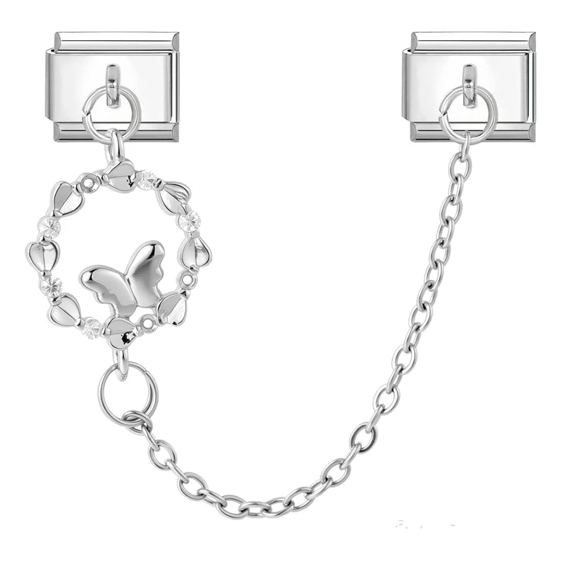 Peach Shiny Zircon Horse Swan Tassel Chain Italian Charm Links Fit 9mm Stainless Steel Bracelet Women Jewelry DIYMaking Gift Qme S 6