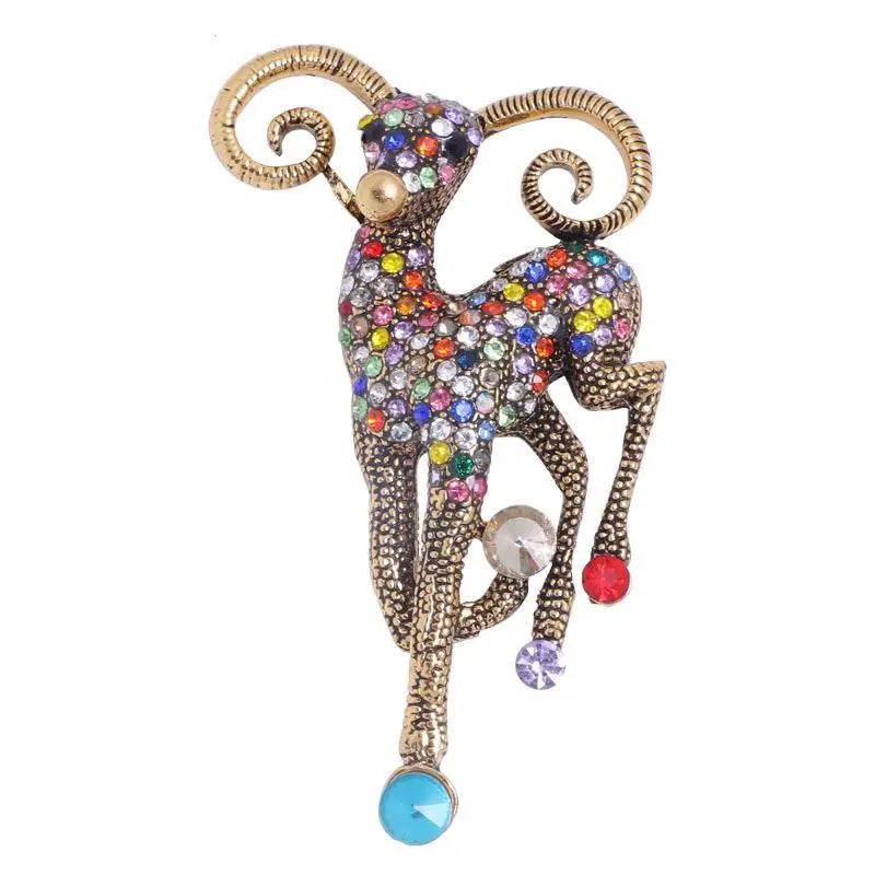 1Pcs Baroque Luxury Sheep Goat Brooch Pin Jewelry For Men Women Wedding Party Couple Gift Qme A3