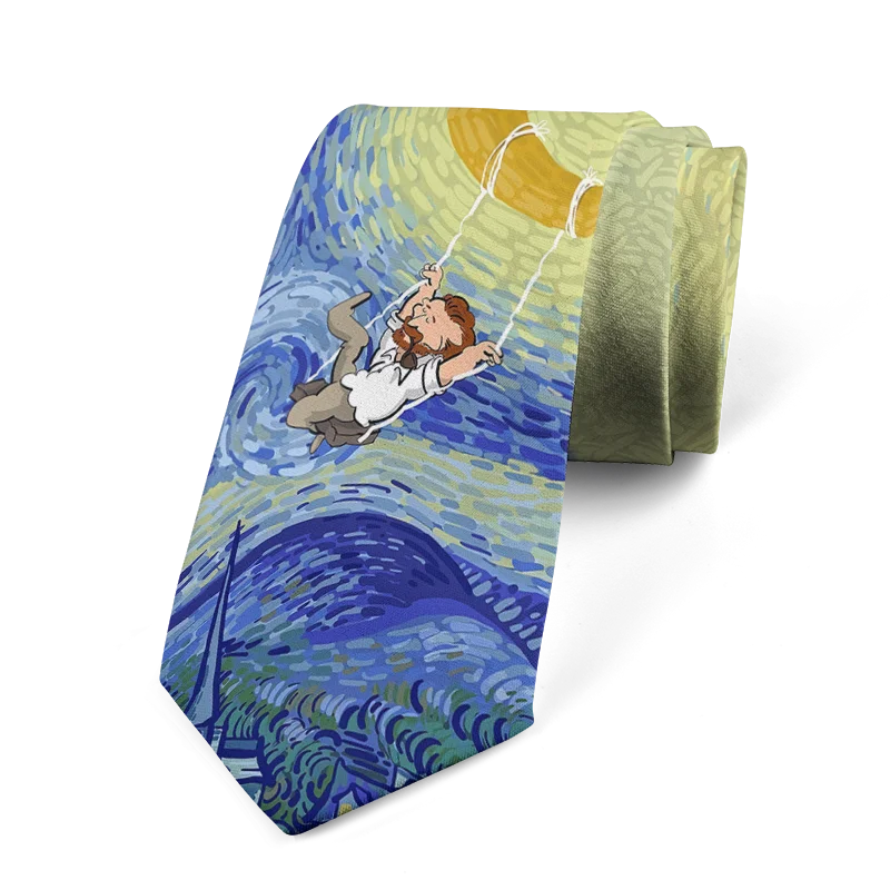 Classic Van Gogh Wide Fashion Oil Painting Tie Pastoral Sailing Print Qme style2