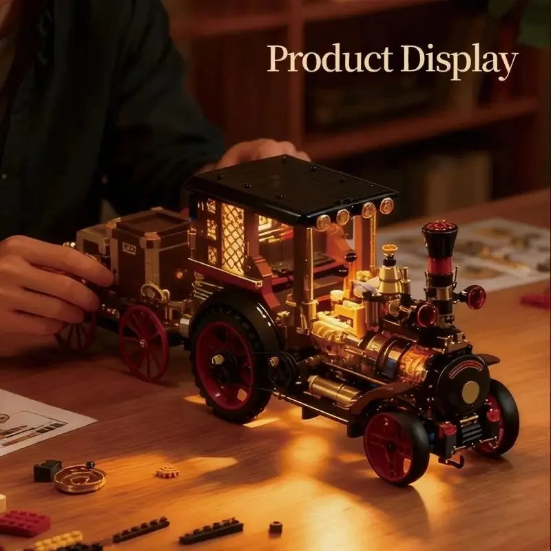 Diy Vintage Mechanical Steam Car Building Blocks Model City Retro Steam Punk Vehicle Desktop Decoration Bricks Toys Adults Gifts Qme