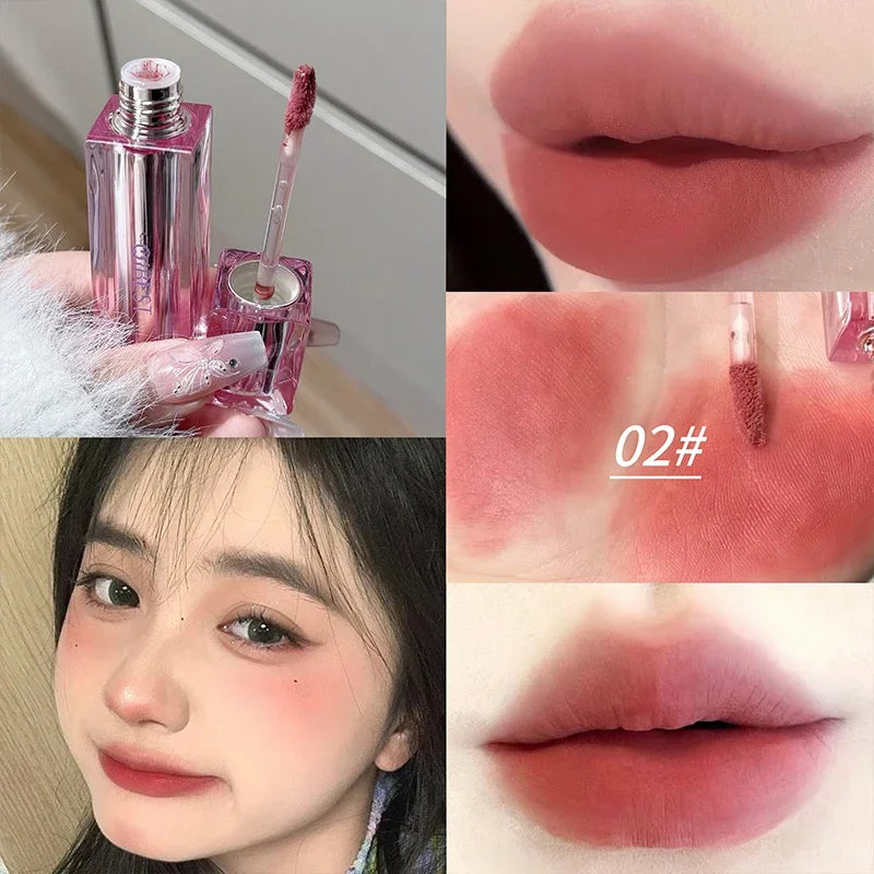 QIBEST Velvet Matte Lip Mud Waterproof Lasting Lipgloss Non-Stick Cup Lipstick Makeup Brown Red Lip Tint Stain Beauty Makeup Qme 02