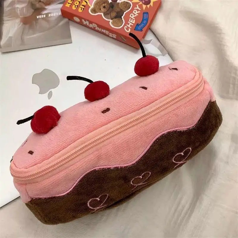 Kawaii Cherry Cake Design Stationery Organizer Plush Pencil Case Qme