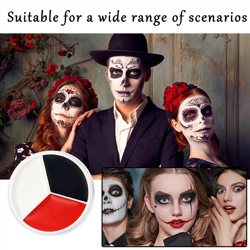 3 Colors Black White Red Face Body Paint Palette Oil Cream Makeup Qme