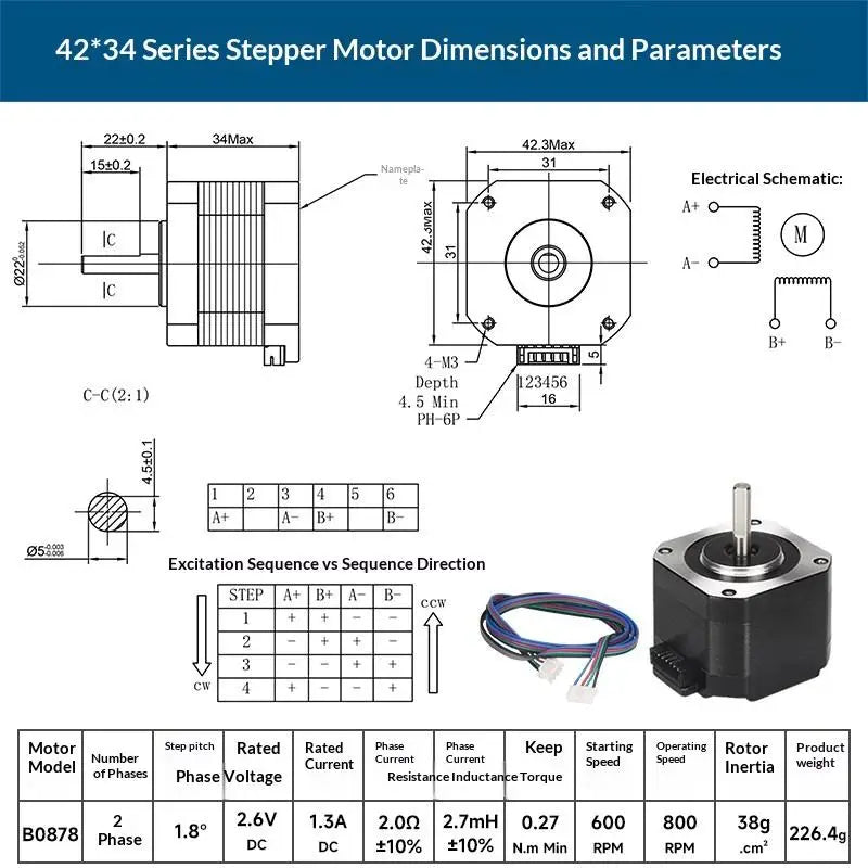 1.0A 12V 14N.cm CNC Laser Engraver Motor 3D Printer Extruder 4 Lead For Nema 17 22mm 42 Stepper Motor 42*42*23mm Qme A4