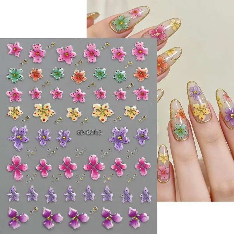 Blossom Floral Nail Stickers Bronzing 5D Spring Summer Petal Qme