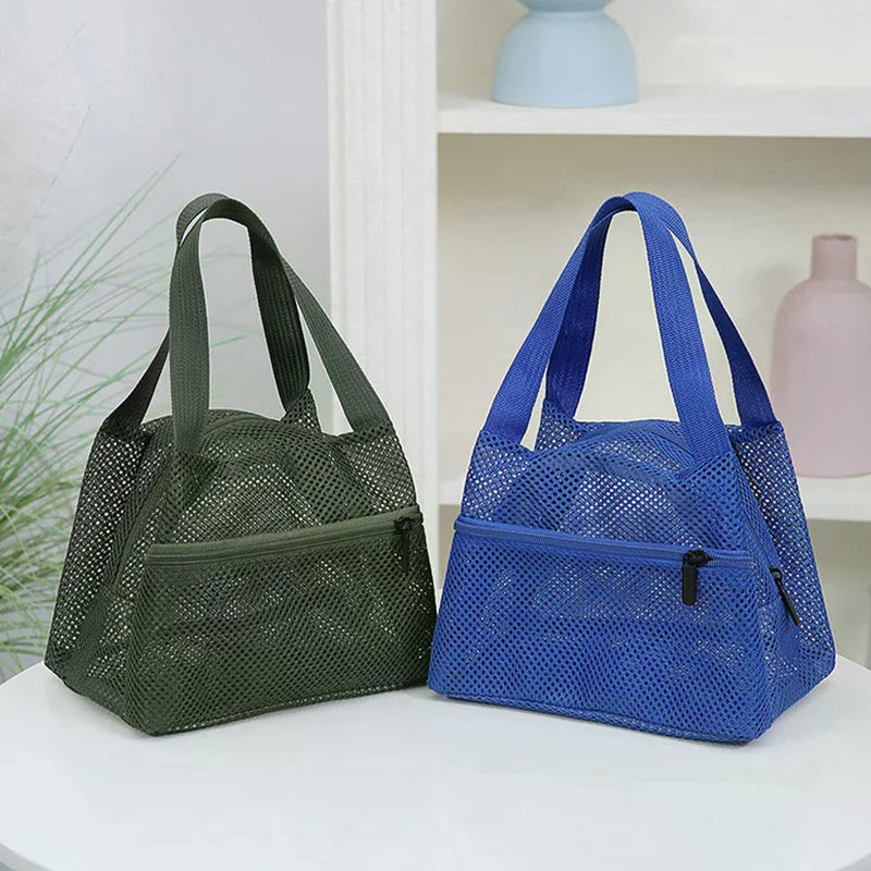 Fashion Solid Color Mesh Handbag Travel Toiletry Bag Large Capacity Cosmetic Bag Portable Sports Swimming Storage Bags Qme