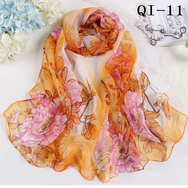 Painting Lotus Beach Sun Protection Chiffon Georgette Scarf Women