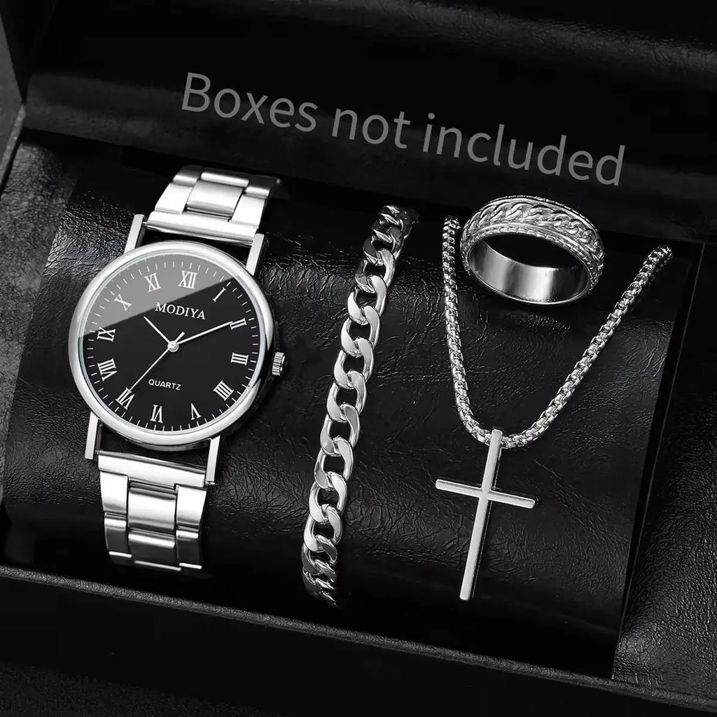 4 Pçs/set Moda Masculina Relógios de Negócios Simples Roma Dial Relógio de Pulso de Quartzo Conjunto de Jóias Reloj Hombre Qme