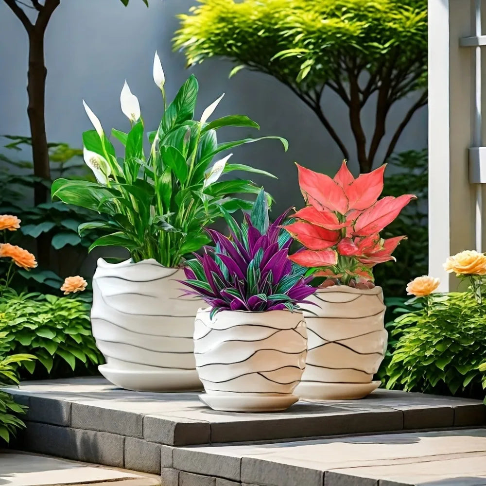 Ceramic Plant Pots Set of 3 Planters with Drainage Holes Flower Pot Outdoor Indoor Modern Decor for Garden Succulent Pots Qme