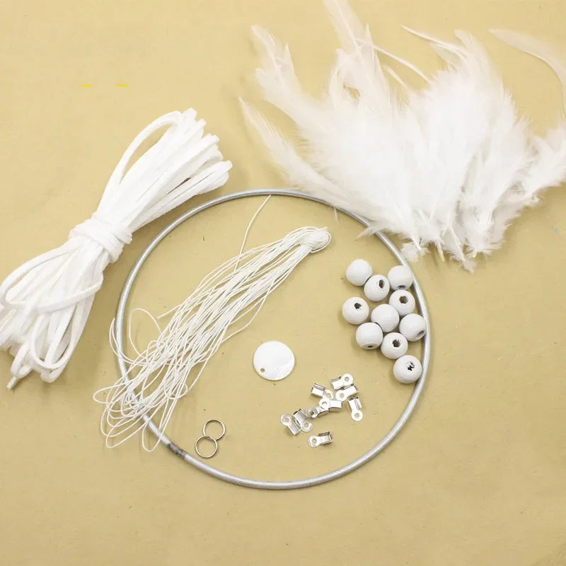 Dreamcatcher Accessories Kits Fashion DIY Crochet Feather Dream Catcher Kit Hanging Decoration Wall Ornaments Home Decor Hanging Qme White