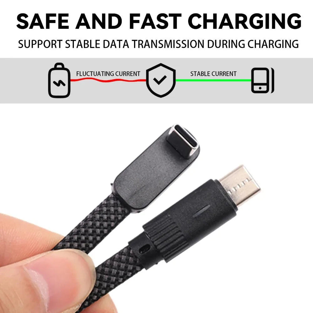 100W 90°Single-Bend Dual Type-C Fast-Charging Data Line PD Braided Nylon Cable With Flat Design For Samsung S23 Huawei Realme Qme