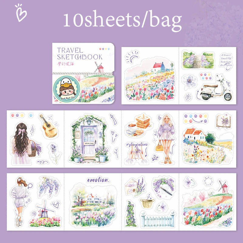 10 Sheets/Bag Travel Scrapbook Die-Cut Stickers for Planner Notebook DIY Phone Case Decoration Office Stationery Gift Qme 4