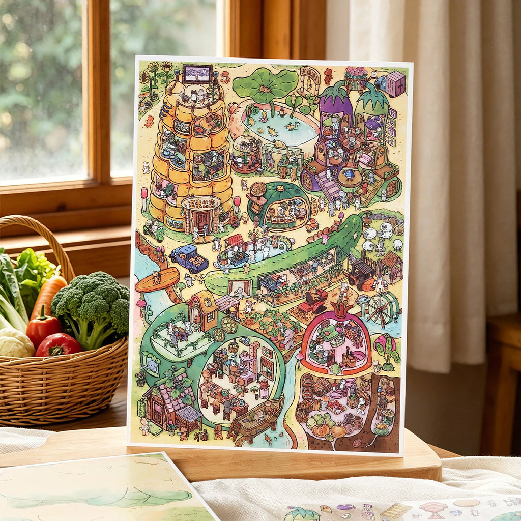 TIANZI 4/8 Pcs Scenes Cartoon Landscape Sticker DIY Cabin Scene Stacking and Pasting Hand Account Decompression Stationery Qme D-8 Pcs