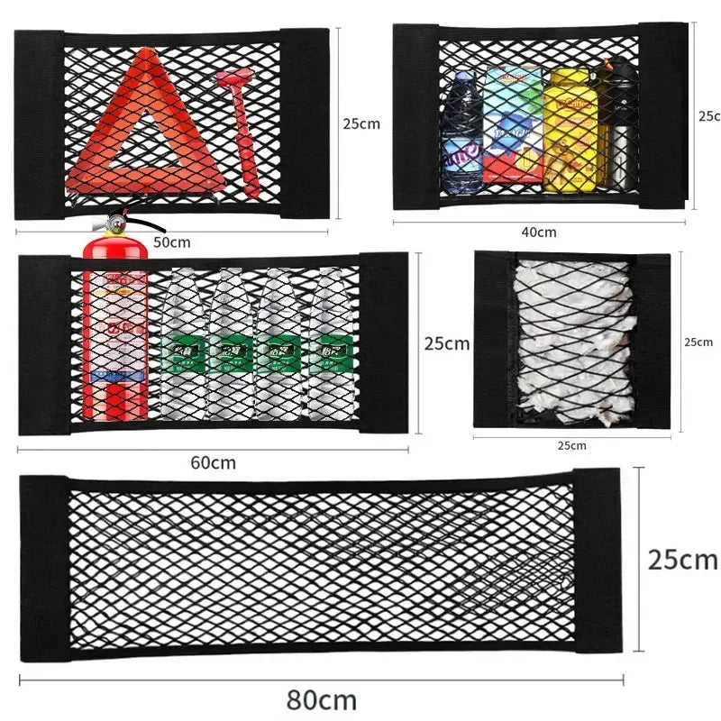 Car Storage Net Stretchable Mesh Pocket Magic Elastic Sticker Qme