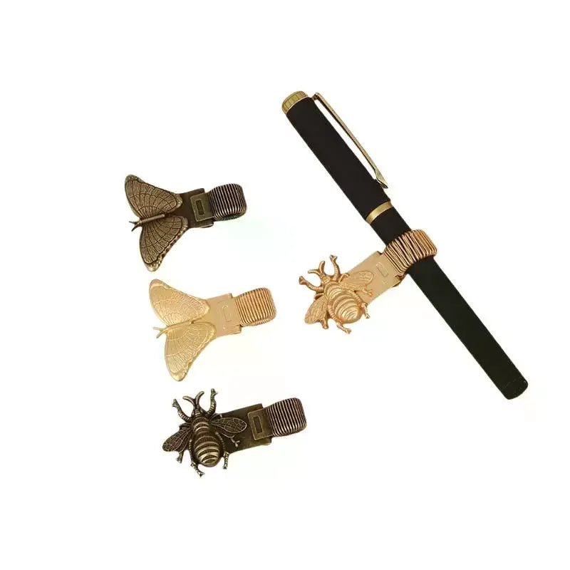 Retro Insect Design Metal Pen Clip Spring Loaded Sturdy Holder Work Qme