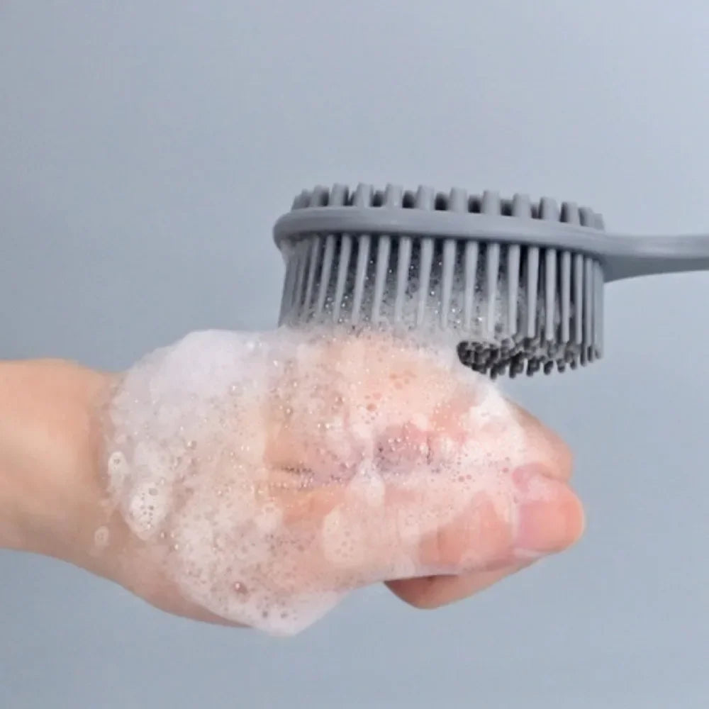 Double-sided Silicone Back Scrubber Long Handle Body Bath Brush Mud Qme