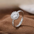 Sunflower Halo Cubic Zirconia Engagement Ring Adjustable Open Band Silver Tone Promise Wedding Band for Women Bridal Jewelry Qme slivery