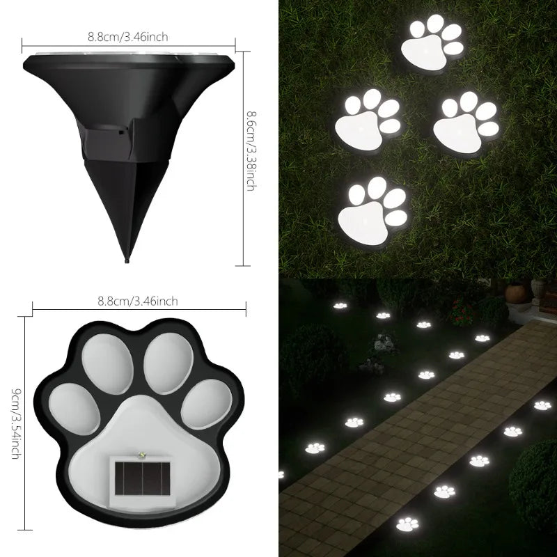 Solar Lawn Light LED Simulation Dog Footprint Floor Plug Outdoor Qme WHITE