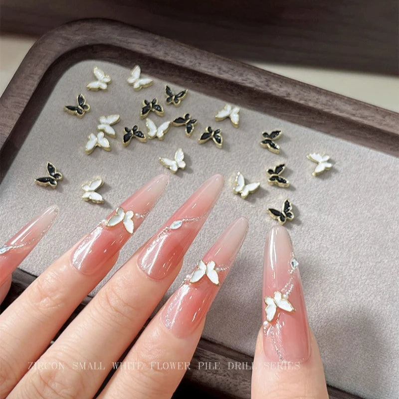 Mini Alloy Gold Silver Rimmed Butterfly Nail Charms Flat Back Tiny Metal Butterflies 3D Nail Art Embellishments for DIY Manicure Qme