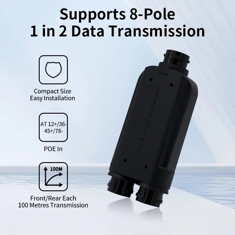 2 Port Waterproof POE Repeater IP66 10/100Mbps 1 to 2 PoE Extender with IEEE802.3af/at 48V Outdoor for POE Switch Camera Qme