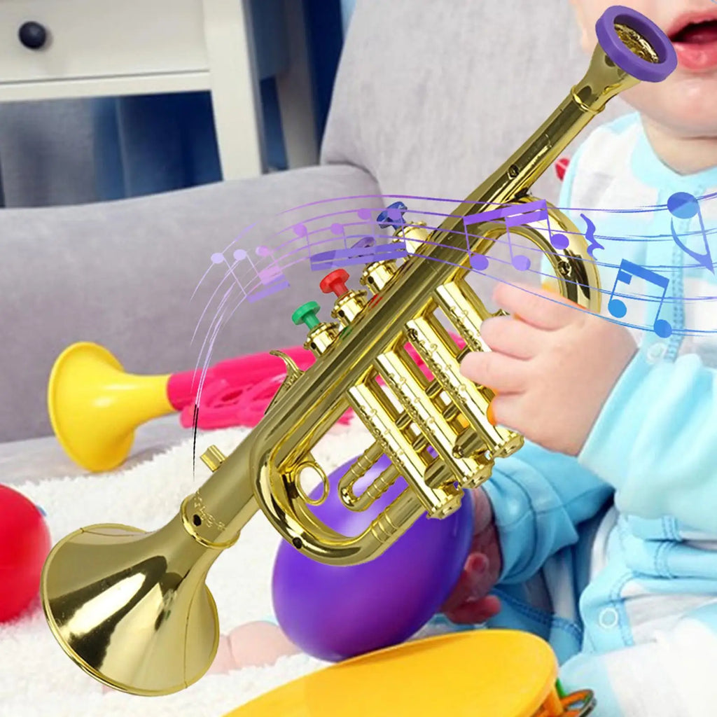 Kids Trumpet Children's Preschool Music Inspire Toys Horn Musical Instrument with 4 Color Keys Fun Music Toy for Children Qme