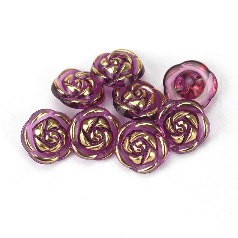 Pcs Durable Acrylic Buttons in Rose Design for Clothing Crafting Qme Dark purple