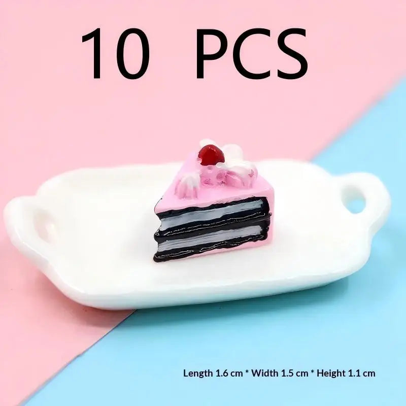 10Pcs Resin Mini Cake Kawaii Fake Food Miniature Embellishments For Craft Cell Phone Cover Decor Accessories Qme A7