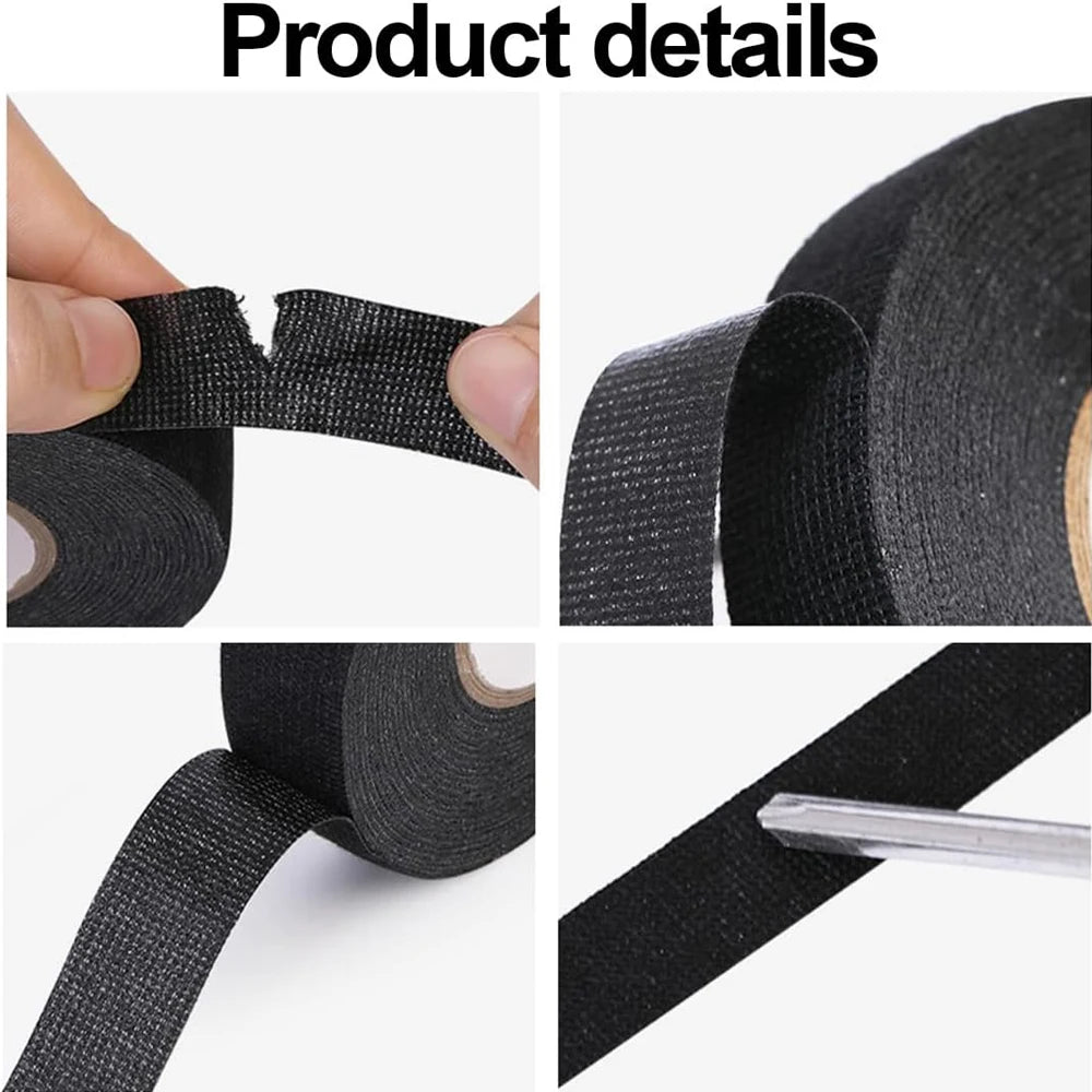 15/25M Wire Harness Automotive Cloth Tape Adhesive High Noise Resistance Heat Proof Fabric Electrical Tape for Wrapping Wiring Qme