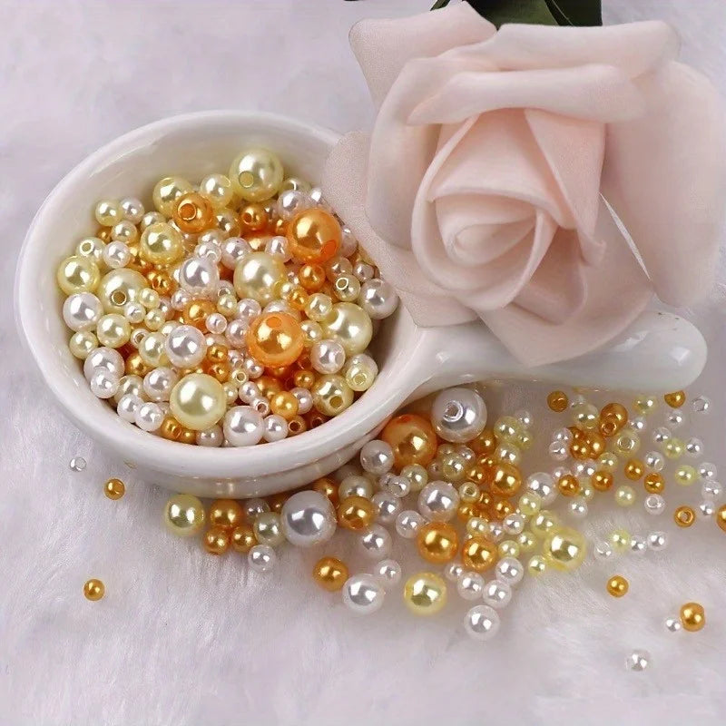 150pcs Pearl-like beads, double-hole round loose beads, suitable for making accessories for DIY products. Qme