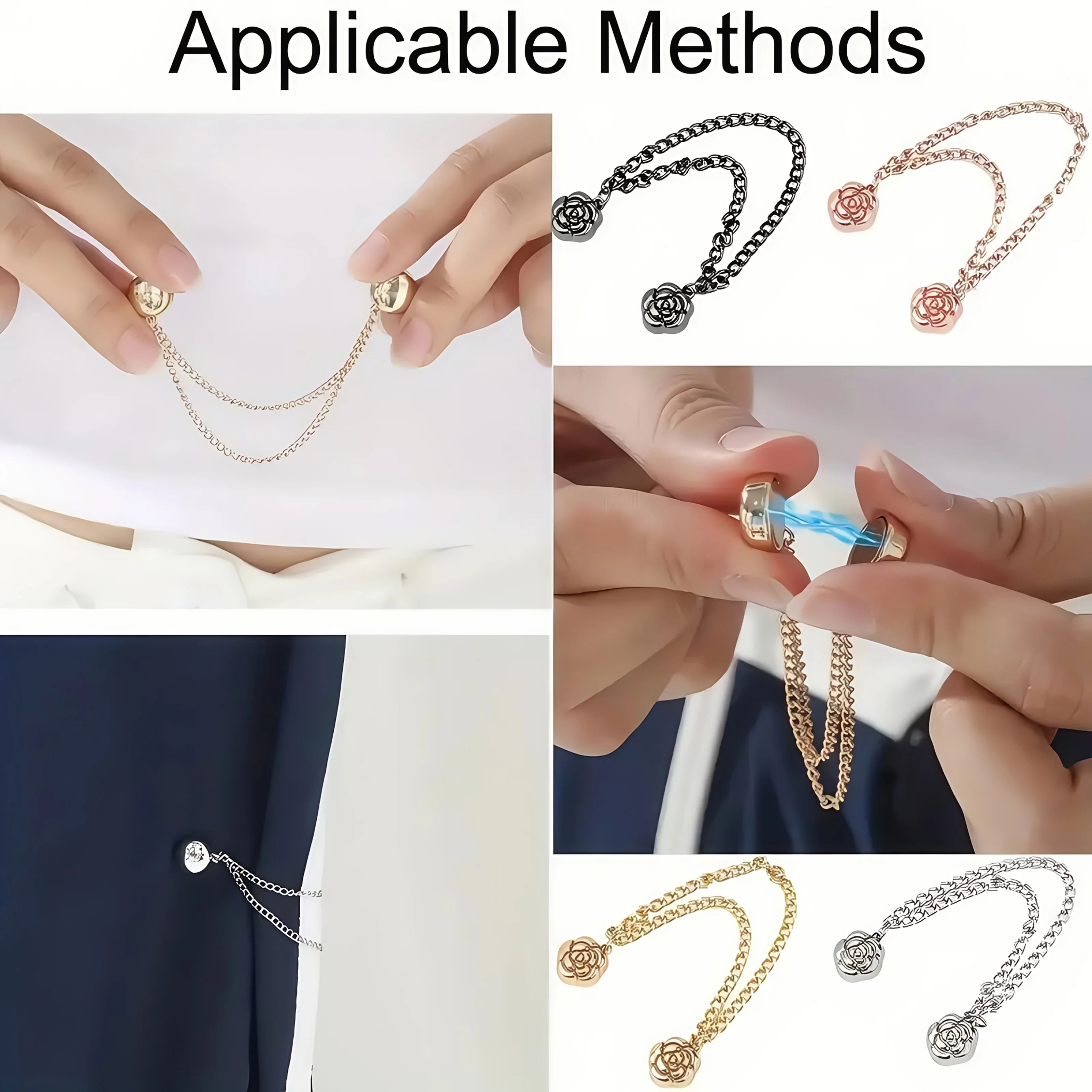 4/6Pcs Magnetic Chain Buckle - Adjustable Clothing Entrapment Magnetic Closure, Suitable for Pants, Dresses, Jackets - Clothing Qme