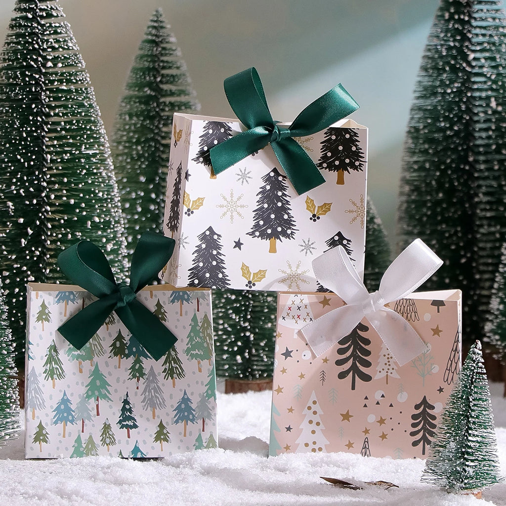 10-Pack Christmas Gift Boxes with Mini Holiday Gift Bags in Assorted Patterns for Candies, Chocolates and Small Gifts | Ideal Ch Qme