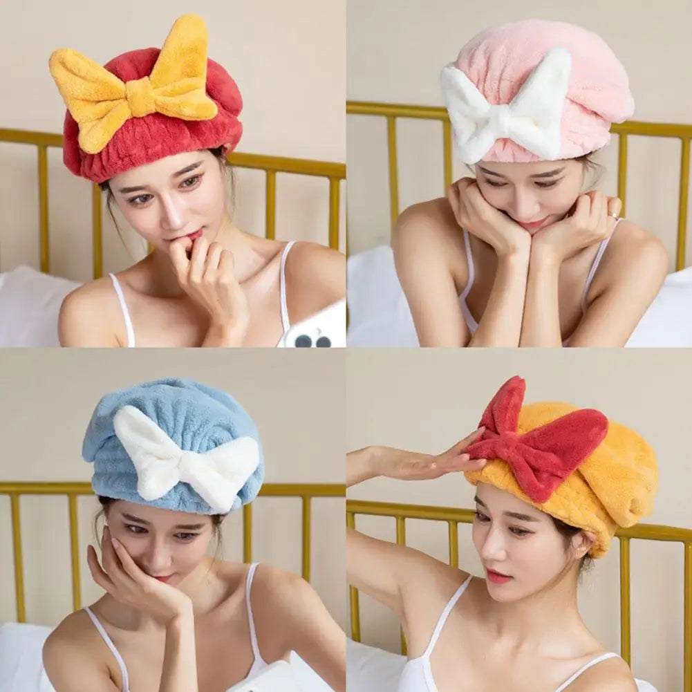 Microfiber Drying Hair Caps For Women Girls Quick Dry Hair Towel Turban Hat Bathing Soft Hair Towel Wrap With Cute Butterfly Bow Qme
