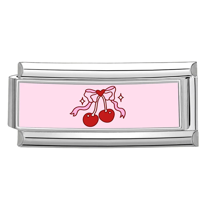 Fashion Pink Heart Cherry Strawberry Lily Flower Shell Italian Charm Links Fit 9mm Bracelet Stainless Steel Men Women DIY Making Qme Style 20