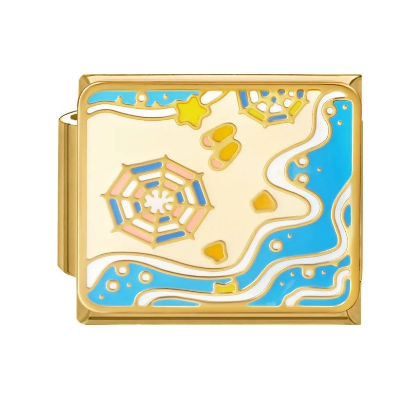 Blue Sea World Starfish Beach Summer Gold Color Italian Charm Links Fit 9mm Stainless Steel Bracelet Women Jewelry DIY Making Qme Style 13