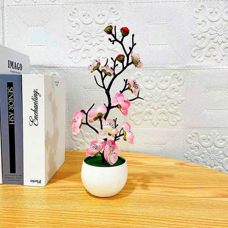 Simulation Plum Flower Pot Plant Artificial Plastic Fake Flowers Home Office Desktop Ornaments Wedding Party Background Decor Qme Pink