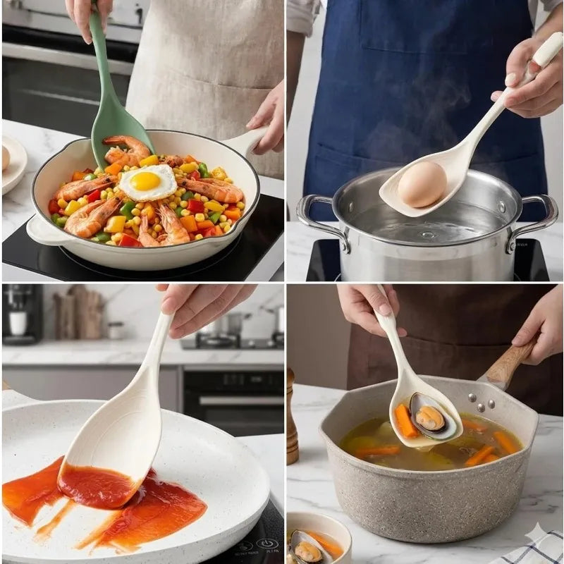 Multifunctional Silicone Spatula Spoon Comfortable Grip Non-slip Handle Cookware Mixing Spoon Silicone Tableware Spoon Qme