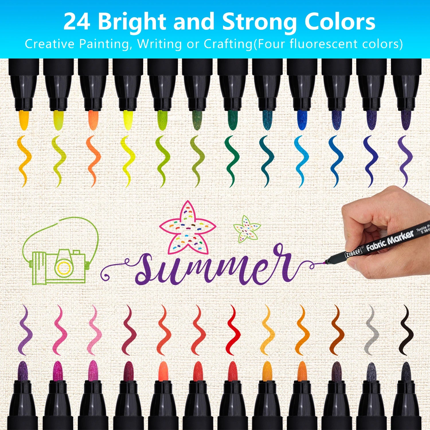 Fabric Markers Pen, 12/24 Colors Permanent Fabric Markers Pens for T-Shirt, Art Marker Set for Canvas Bags Hats Sneakers Qme