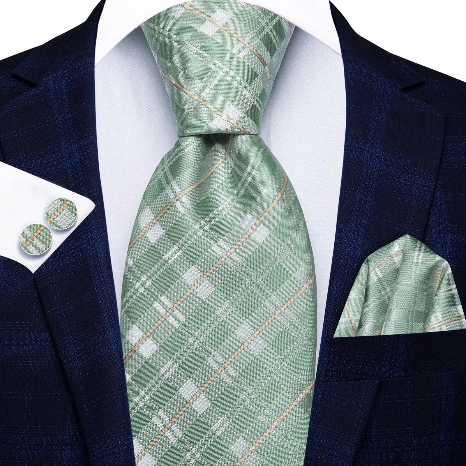 Hi-tie Mens Tie Blue Checks Plaids Silk Wedding Men Fashion Design Qme HT-N-0125