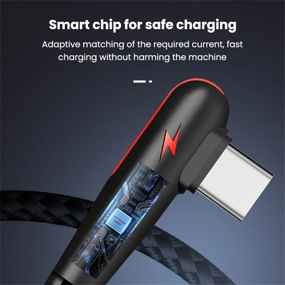 120W 6A 90 Degree USB Type C Cable Super Fast Charging Braided Data USB C Cable for Samsung Xiaomi Cell Phone USB Charger Cable Qme