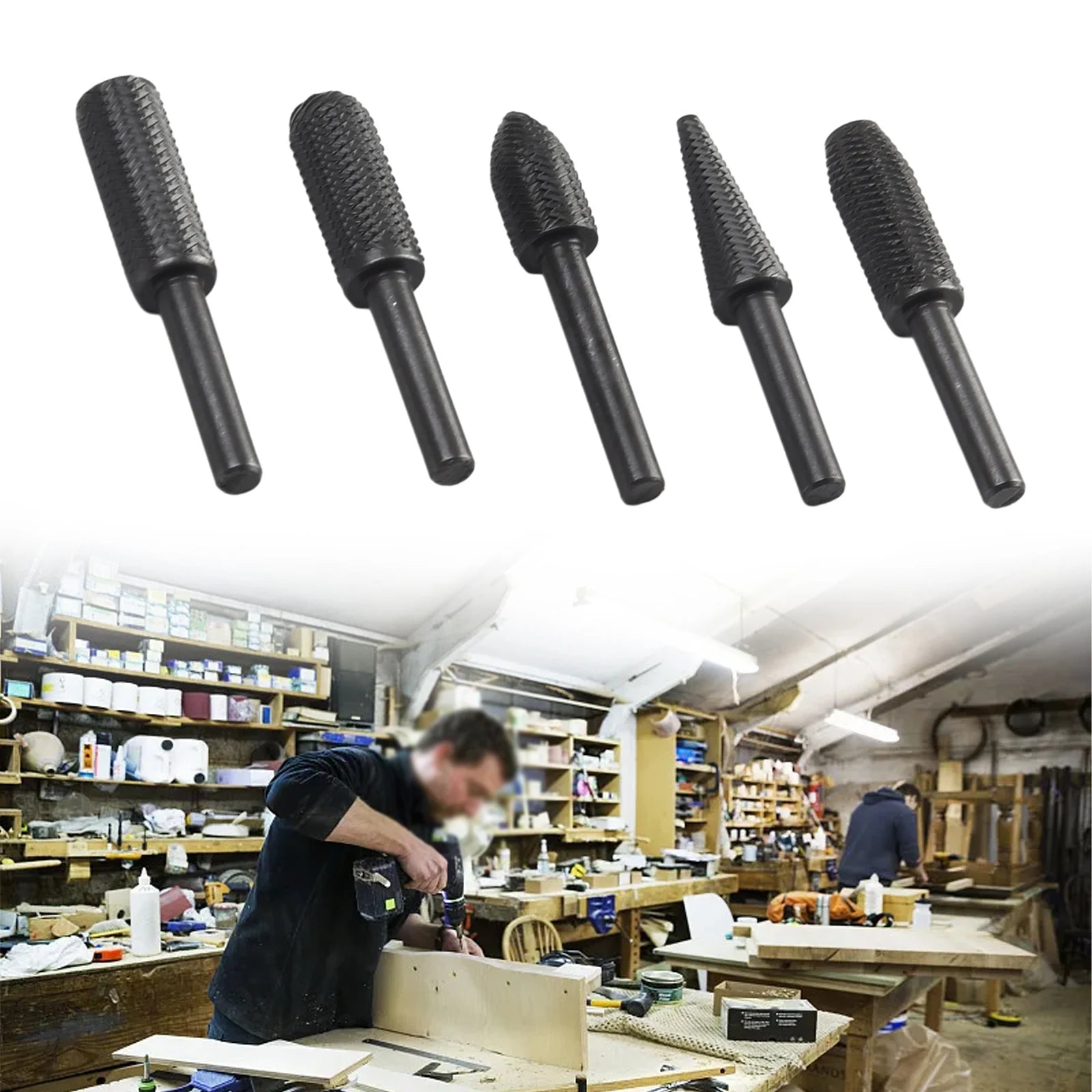 5Pcs/set Rotary Rasp File Steel File 6mm Shank Carving Bit Double Cutter Rotary File Super Hard For Metal /Wood /Grinding Qme