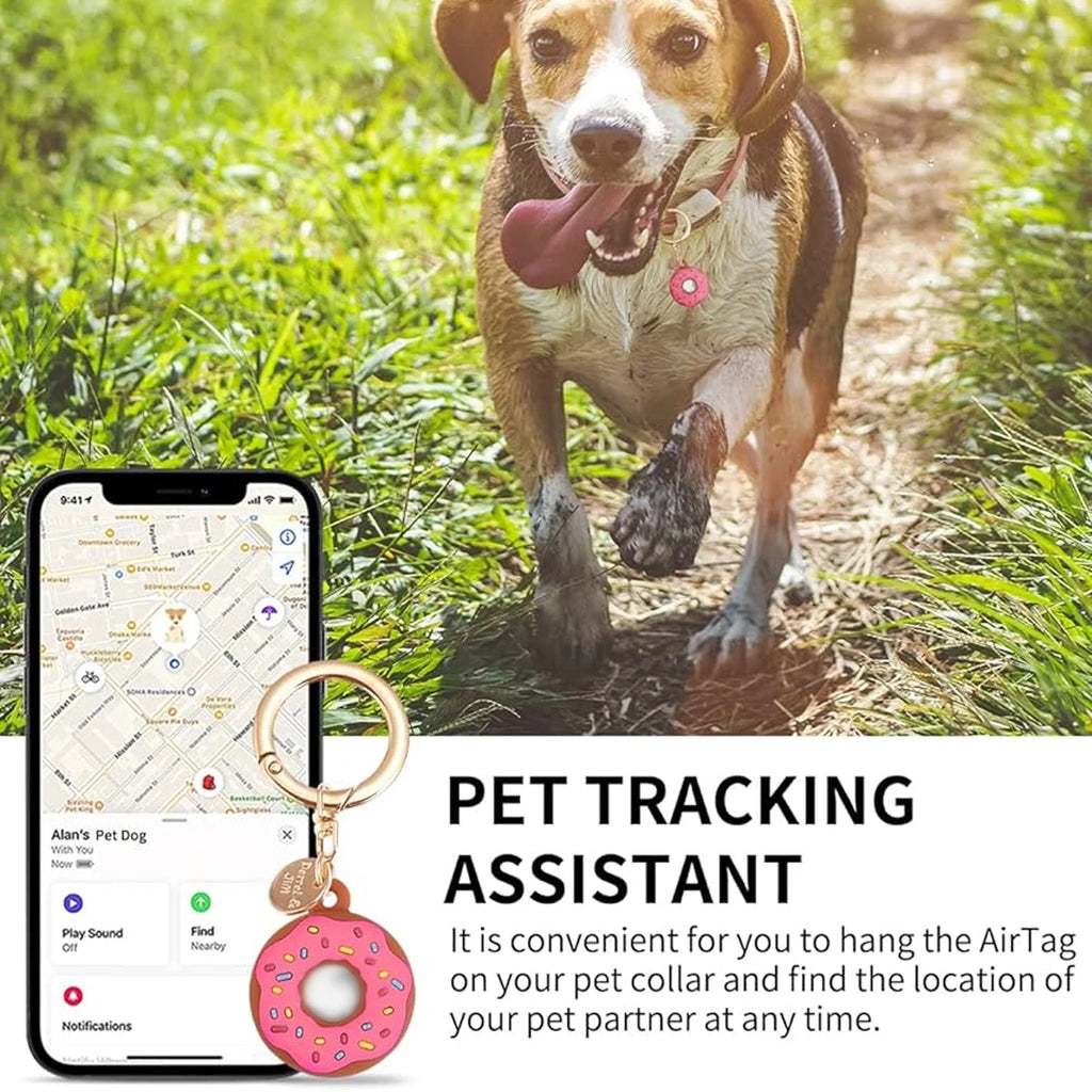 Cartoon Donut Silicone Case for Apple Airtag Case Dog Collar GPS Finder Protective Silicone Case for Apple Air Tag Tracker Case Qme
