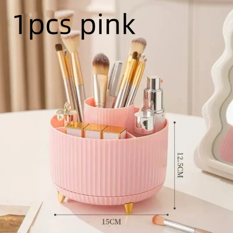 Desktop Rotating Makeup Organizer Cosmetics Storage Box Slot Makeup Versatile Holder for Brushes Office Supplie Bathroom Dresser Qme 1pcs pink
