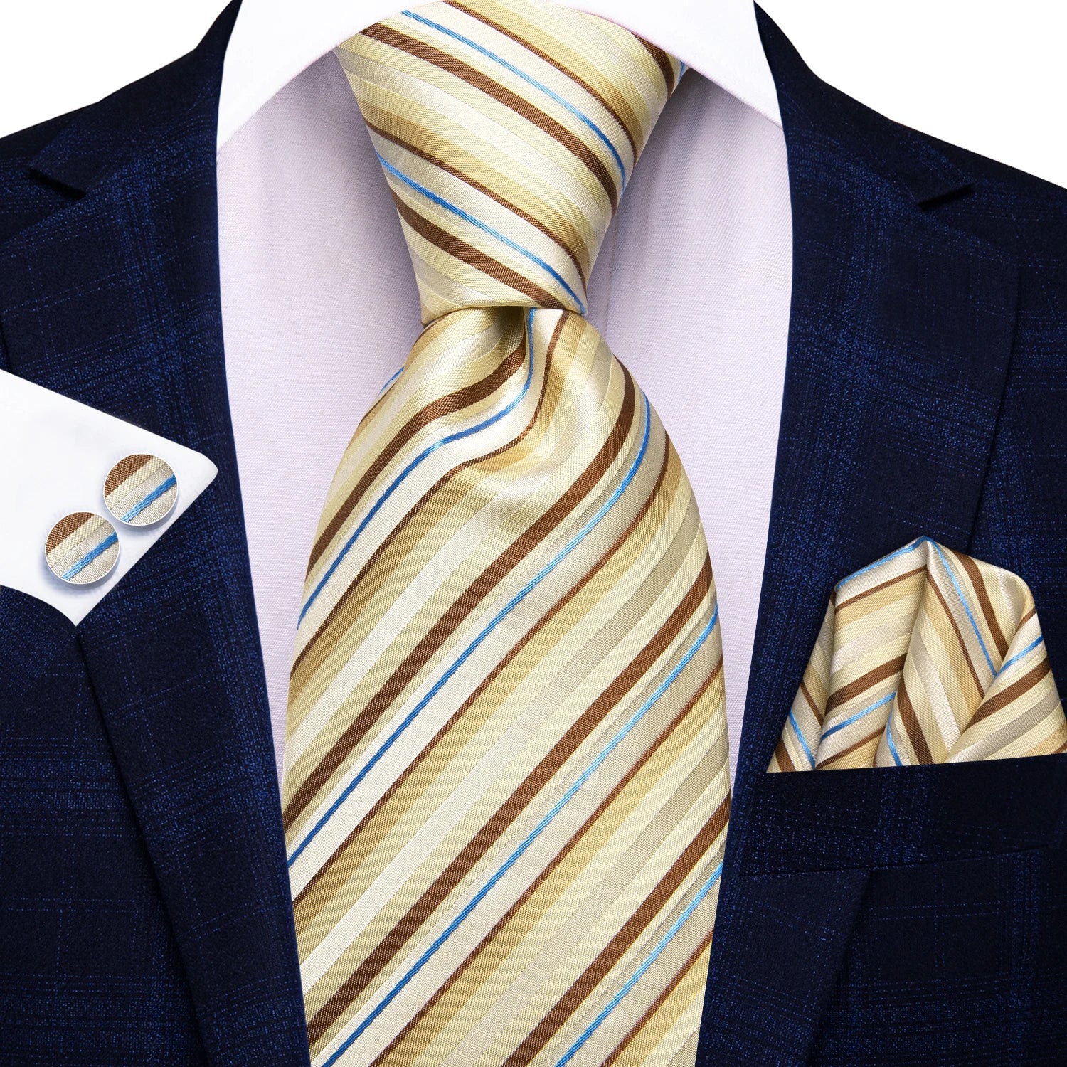 Hi-tie Floral Champagne Ivory Mens Elegant Necktie Handkerchief Qme N-3856