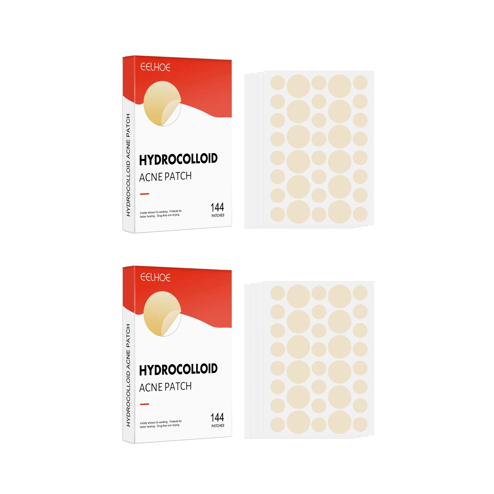 Hydrocolloid Acne Patches 2 Sizes Invisible Makeup-Friendly Face Care Acne Pimple Patch Breathable for Comedones Spot Treatment Qme 2 x 144pcs Boxed
