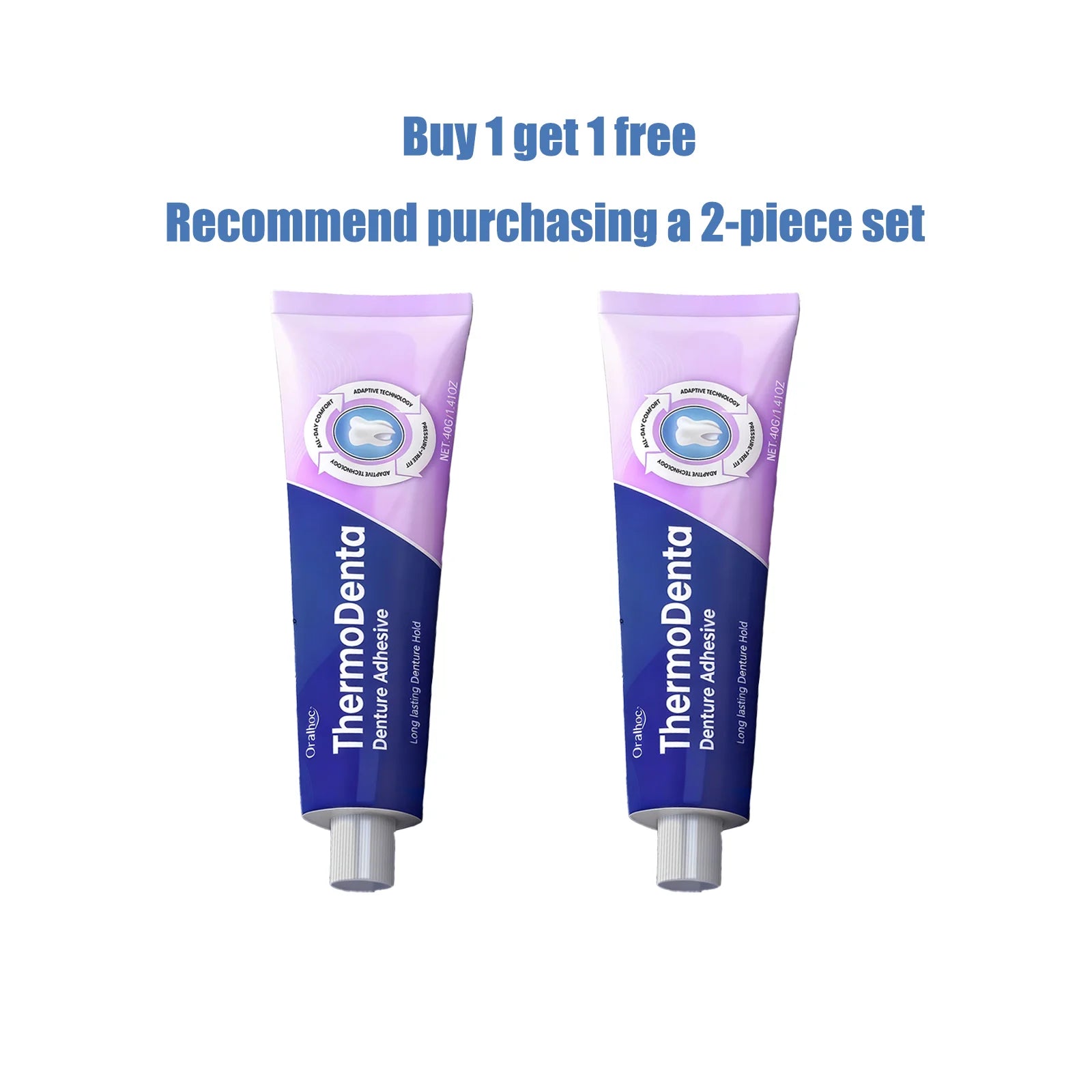 Oralhoe Thermoplastic Denture Adhesive Glue for Upper & Lower Denture Waterproof Chewing Comfortable Dentures Fixing Cream 40g Qme 40g x2