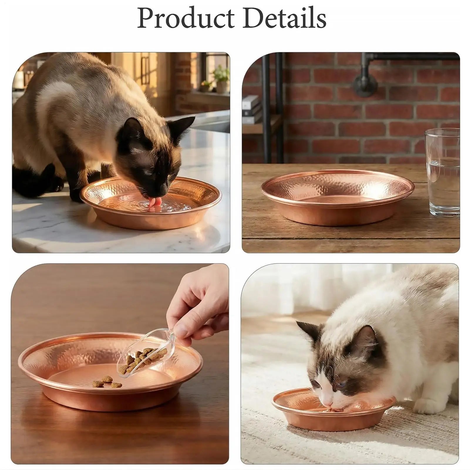 Metal Cat Bowl Non-slip Round Textured Wide Opening Dog Dish Food Qme
