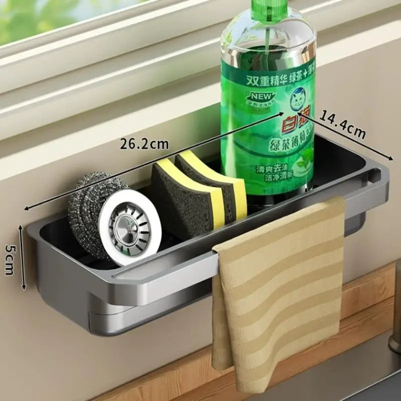 No-drill Kitchen Sponge Drying Rack Sink Caddy Dish Soap Towel Bar Qme Gray