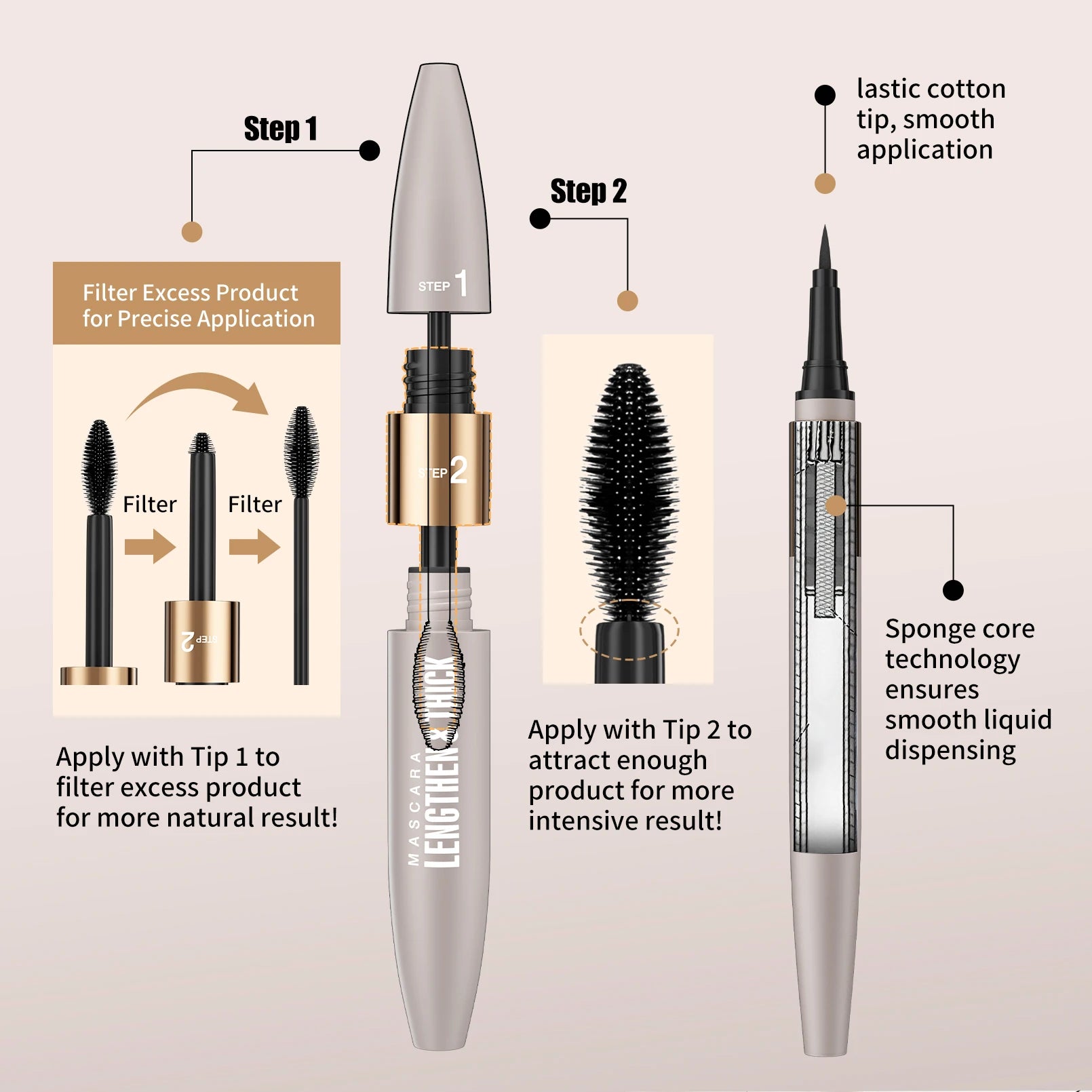 Waterproof & Sweat-Resistant Smudge-Proof Eyeliner, Lengthening & Thickening Mascara, Mascara & Eyeliner Combo Set Qme